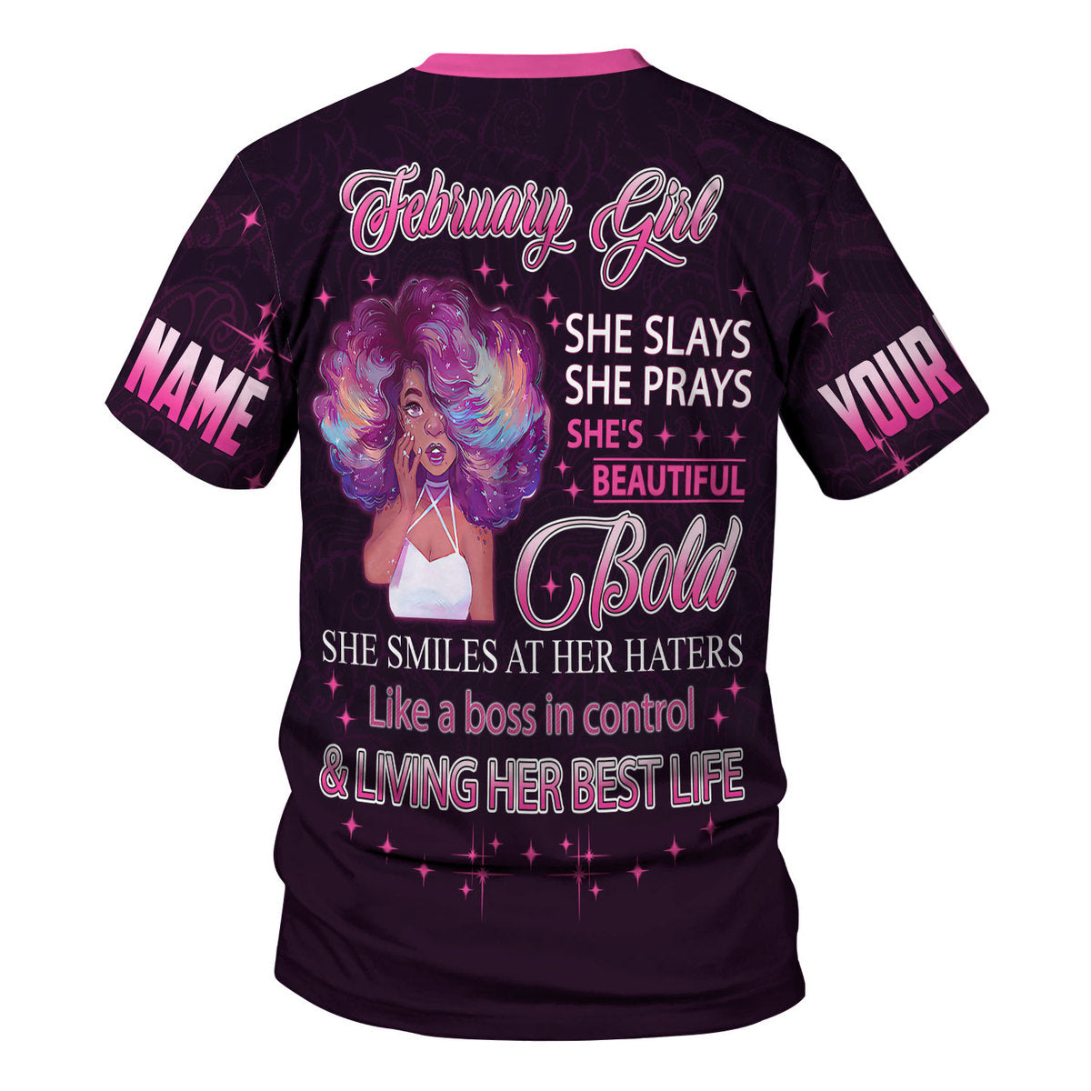 YMskins Personalized T-Shirt February Girl She's Beautiful Bold All Over Printed