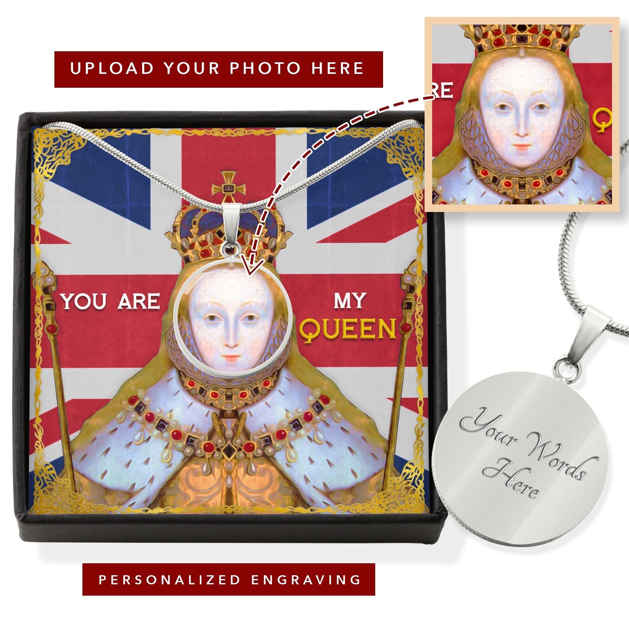 Victorious Elizabeth I Customized Face Portrait Historical Jewelry
