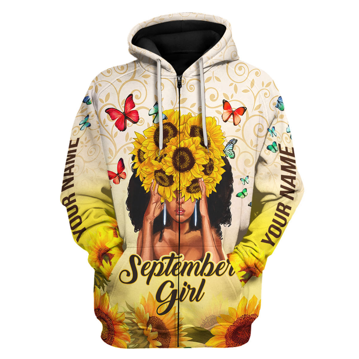 YMskins Personalized Zip Hoodie September Girl All Over Printed