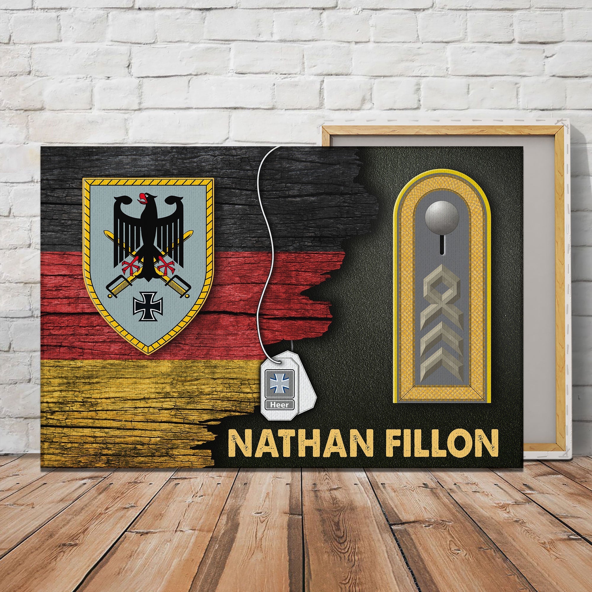 YMskins Army Command, German Army - German Coat Of Arms Heer Half Flag With Military Ranks/Insignia Canvas
