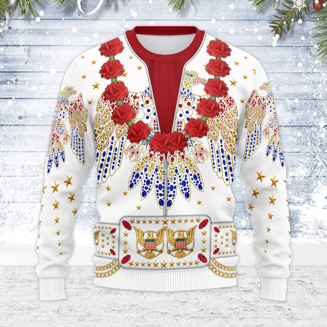 MakerHuman Elvis The Aloha Eagle from Hawaii Christmas Wool Sweater