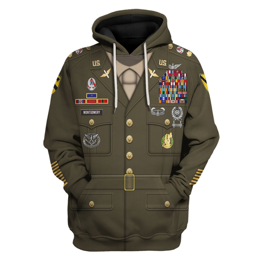 Army Green Service Uniform All Over Print Hoodie Sweatshirt T-Shirt Tracksuit