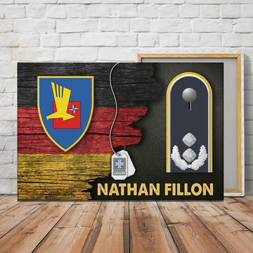 Personalize Name and Ranks- Air Force Forces Command - German Air Force Luftwaffe Half Flag With Military Ranks/Insignia Digital File Canvas