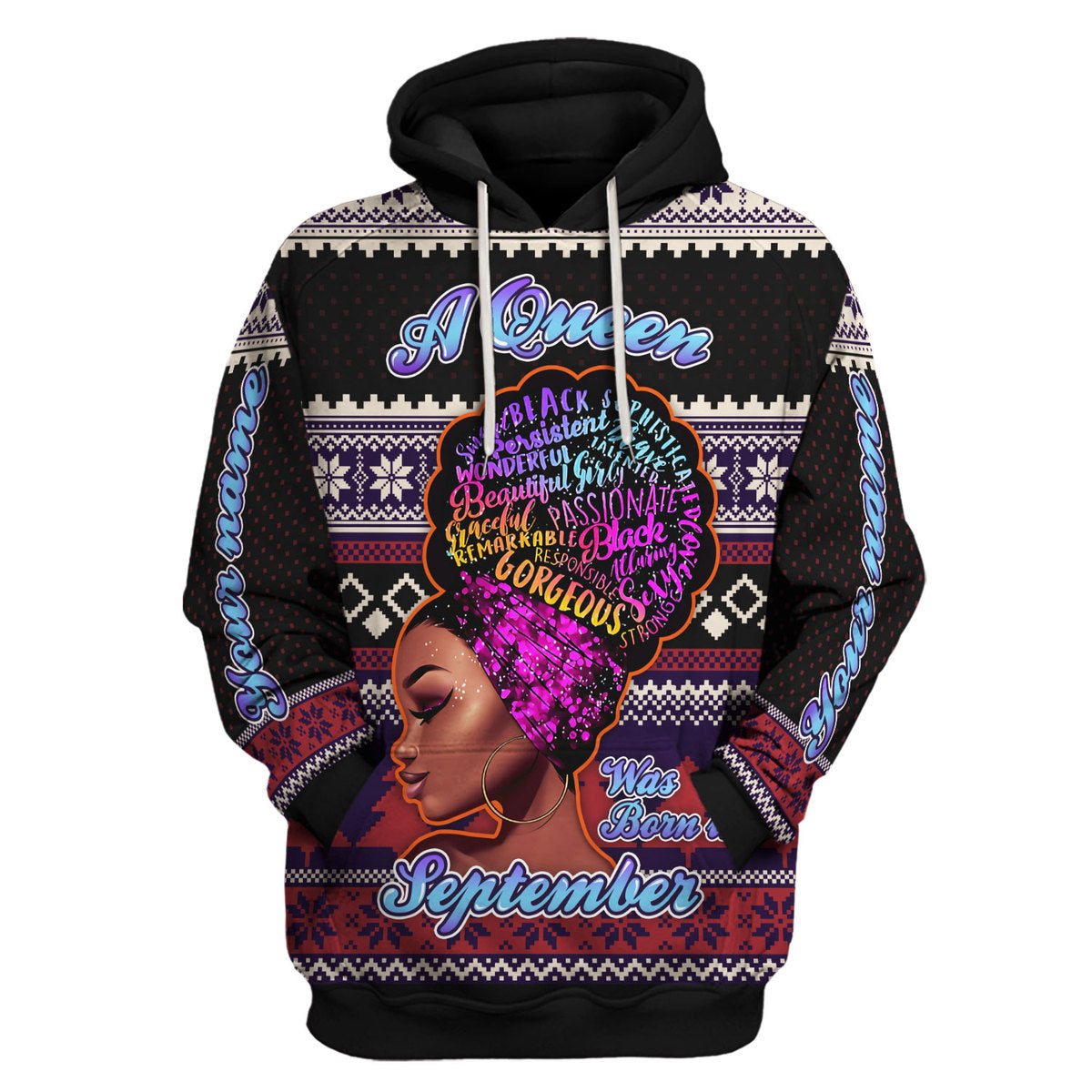 YMskins Personalized Hoodie A Queen Was Born In September All Over Printed