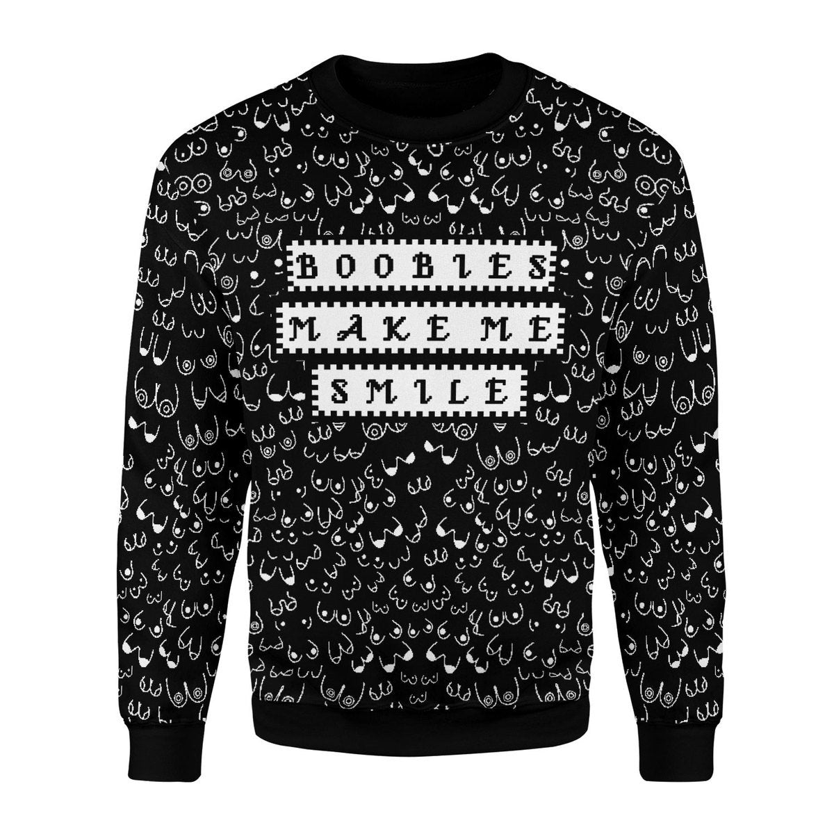 Gearhomies Christmas Unisex Sweater Boobies Make Me Smile Ugly Christmas 3D Apparel