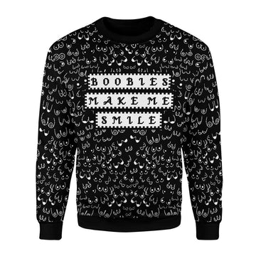 Gearhomies Christmas Unisex Sweater Boobies Make Me Smile Ugly Christmas 3D Apparel