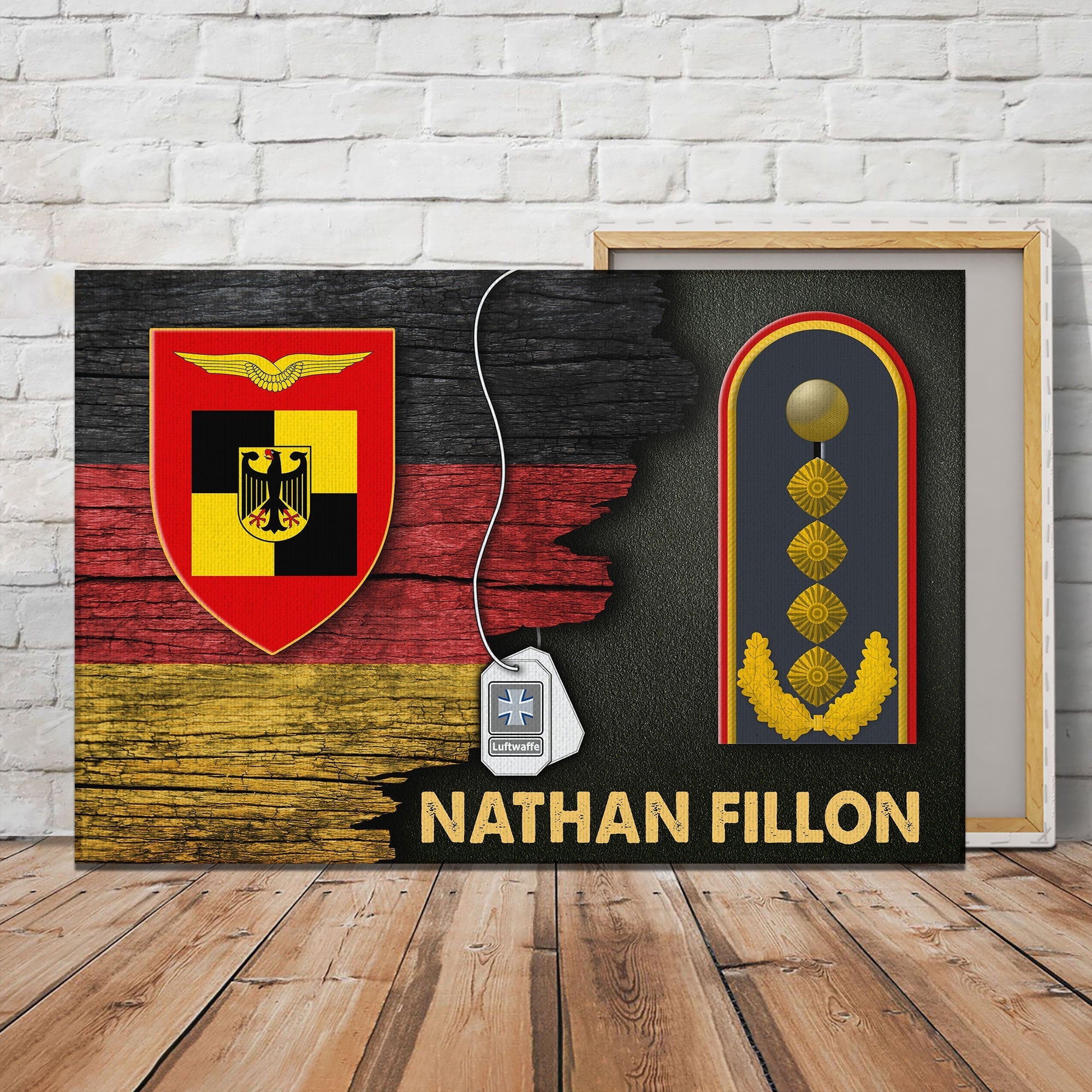 Personalize Name and Ranks- Generalinspekteur der Bundeswehr- Luftwaffe Half Flag With Military Ranks/Insignia Canvas
