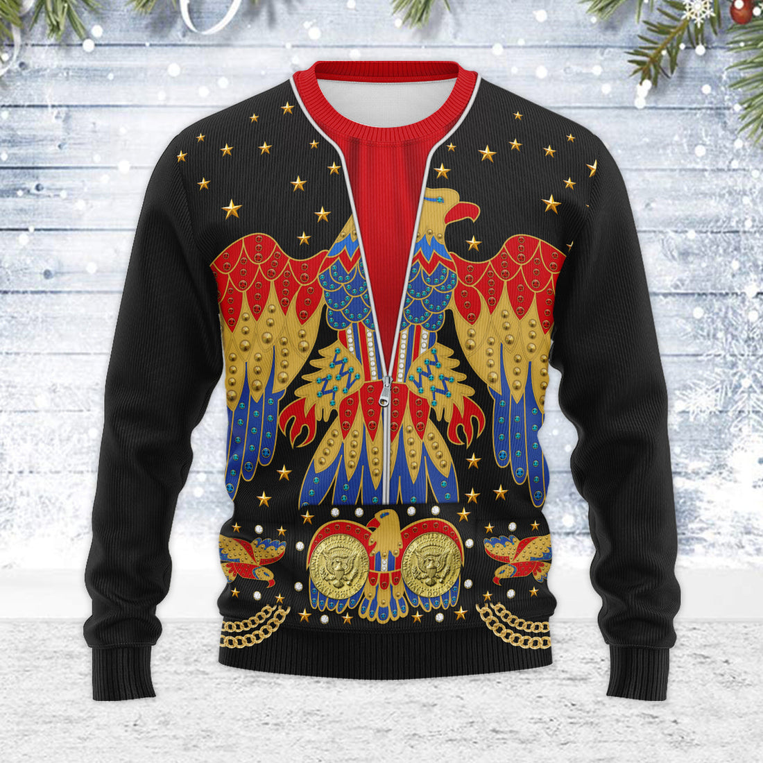 MakerHuman Eagle Elvis Black Christmas Wool Sweater