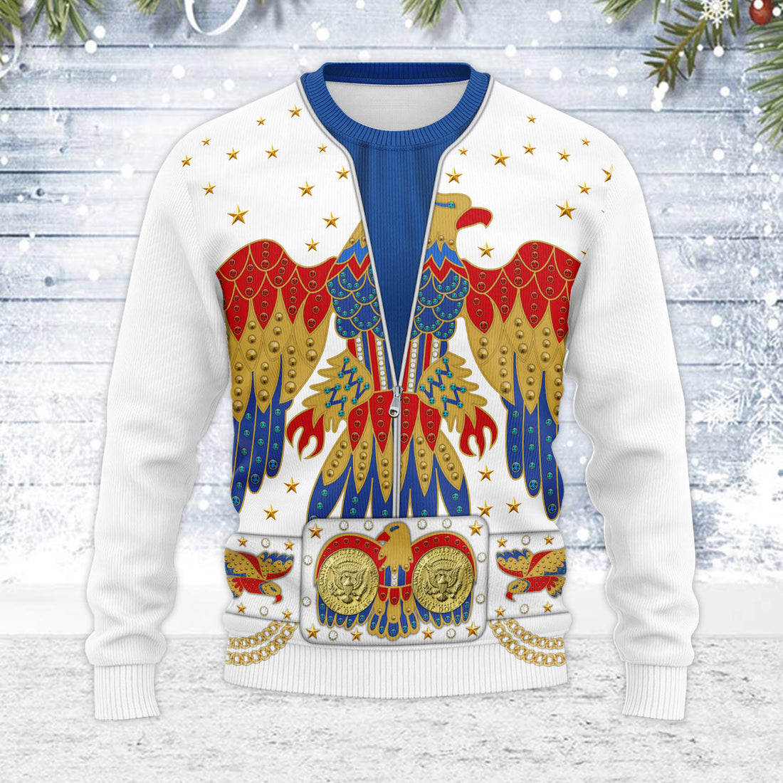 MakerHuman Eagle Elvis Blue Christmas Wool Sweater