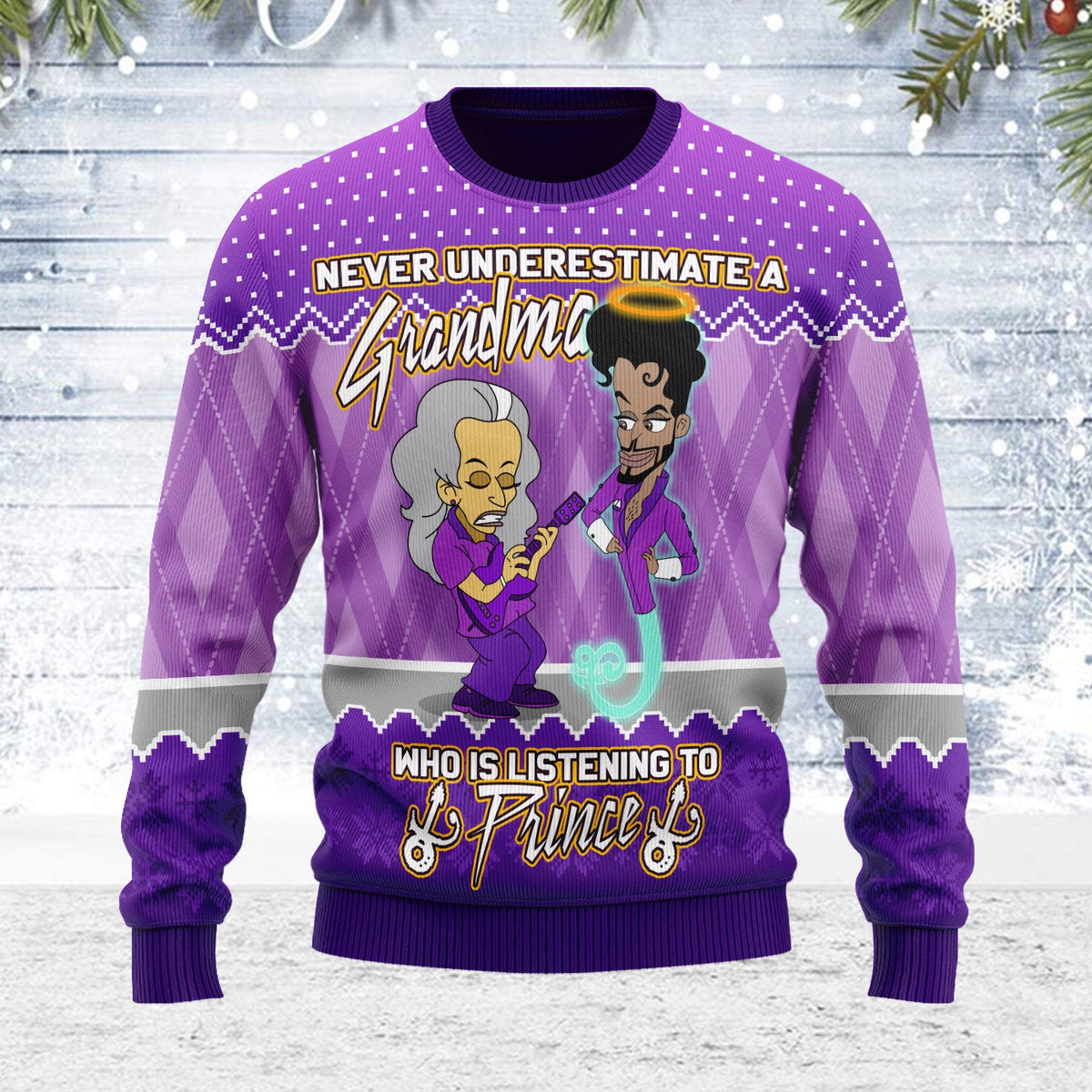 NEVER UNDERESTIMATE A GRANDMA WHO IS LISTENING TO PRINCE Christmas Wool Sweater