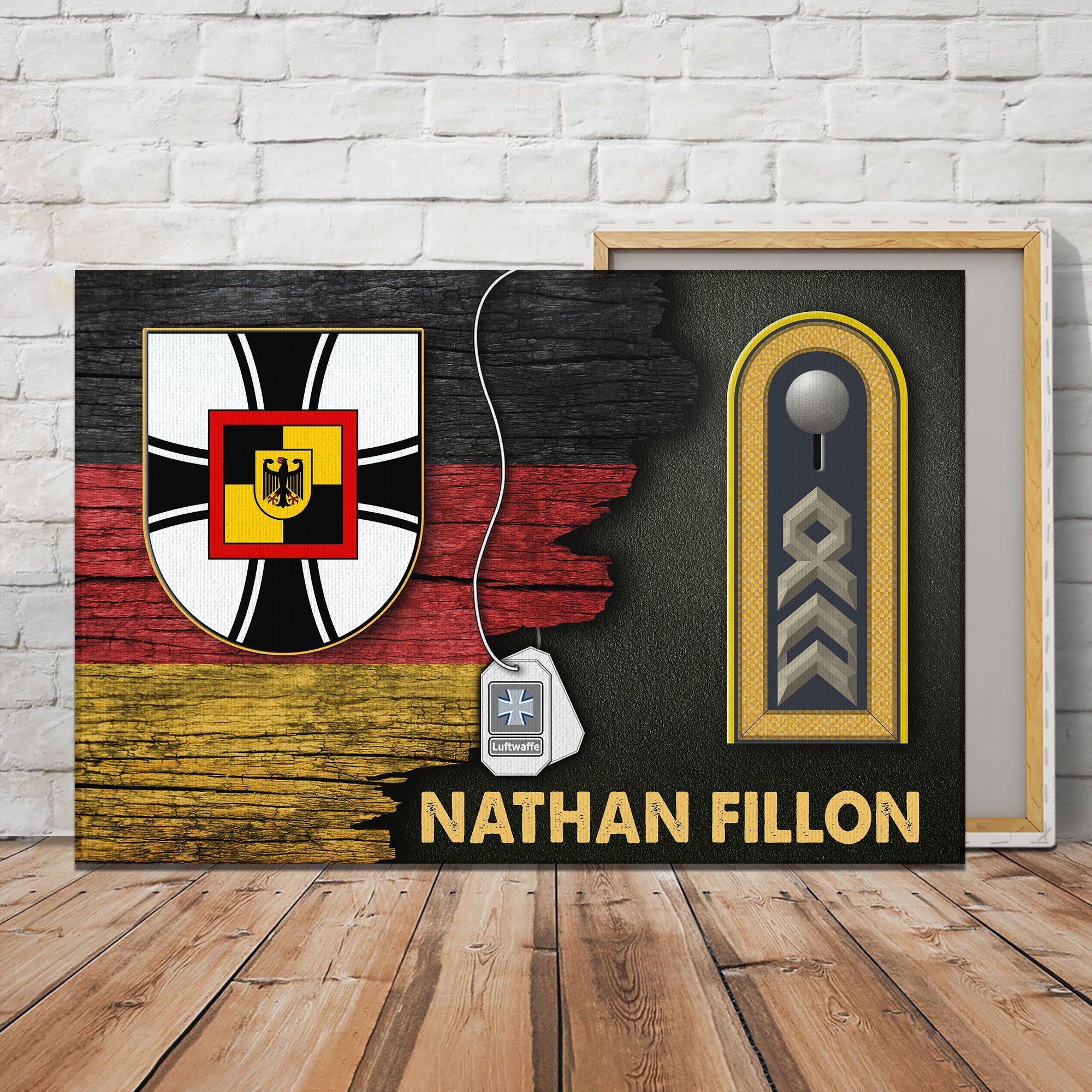 Personalize Name and Ranks-Führungsstab der Streitkräfte - Germany Luftwaffe-Half Flag With Military Ranks/Insignia Digital File Canvas