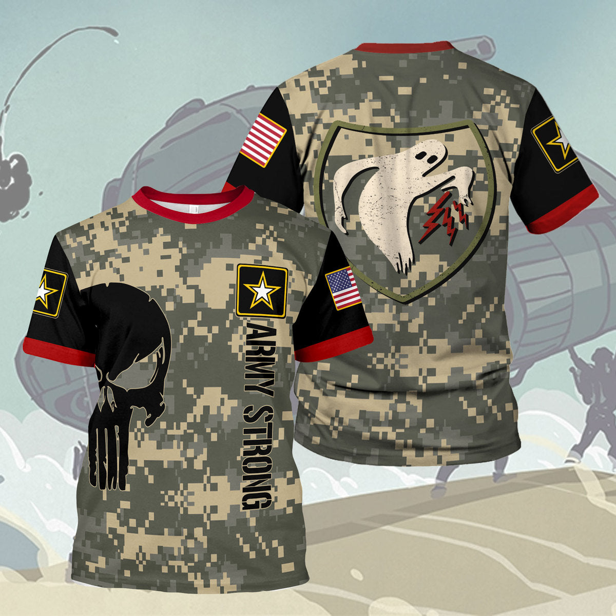 YMskins T-shirt US Army Jobs With Benefits Near Me Vintage Ghost Army WW2 Allied Unit 3D Apparel