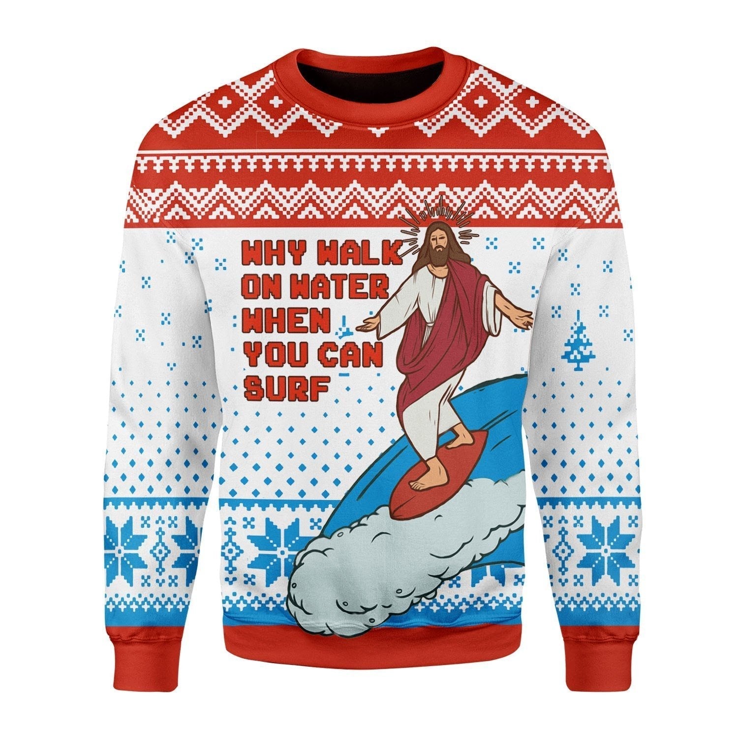 Gearhomies Christmas Unisex Sweater Jesus Surfing Christmas 3D Apparel