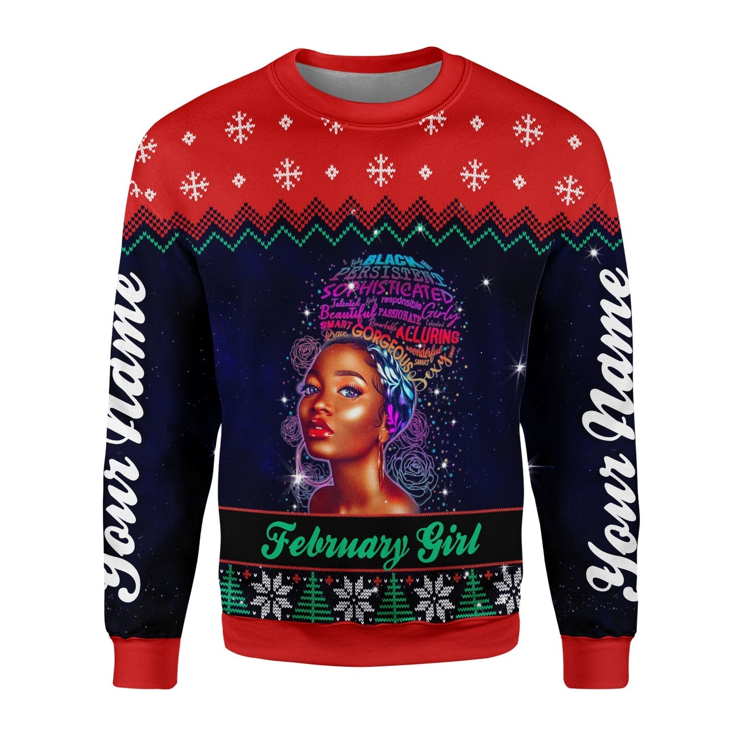 YMskins Personalized Ugly Sweater February Girl All Over Printed