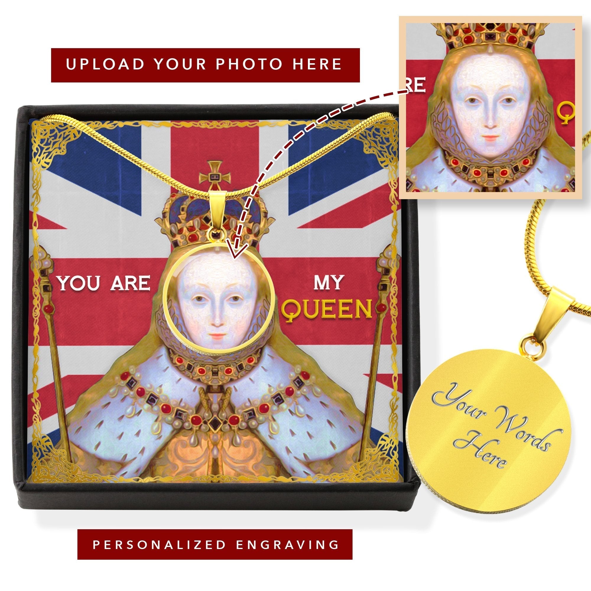 Victorious Elizabeth I Customized Face Portrait Historical Jewelry