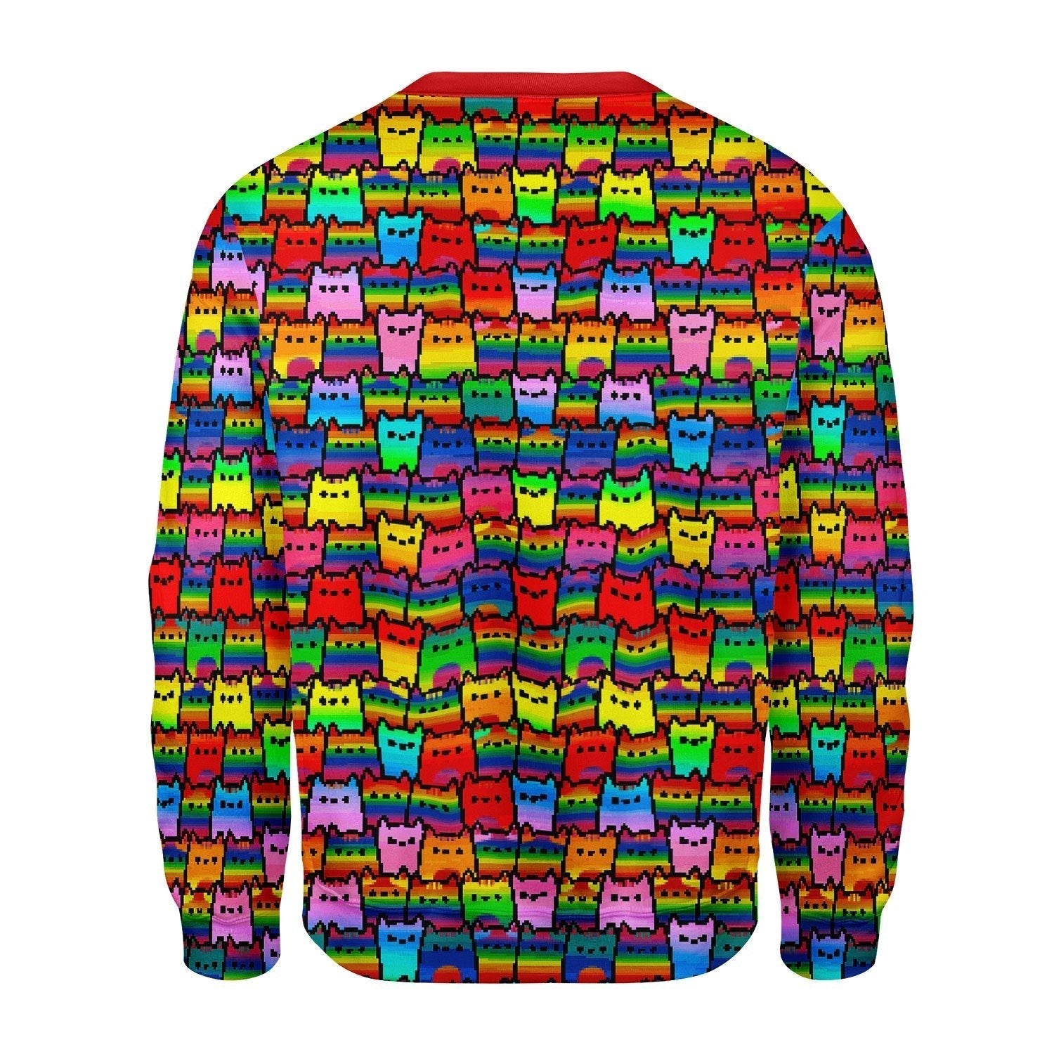Gearhomies Christmas Unisex Sweater LGBTQ+ Rainbow Flag Cat 3D Apparel
