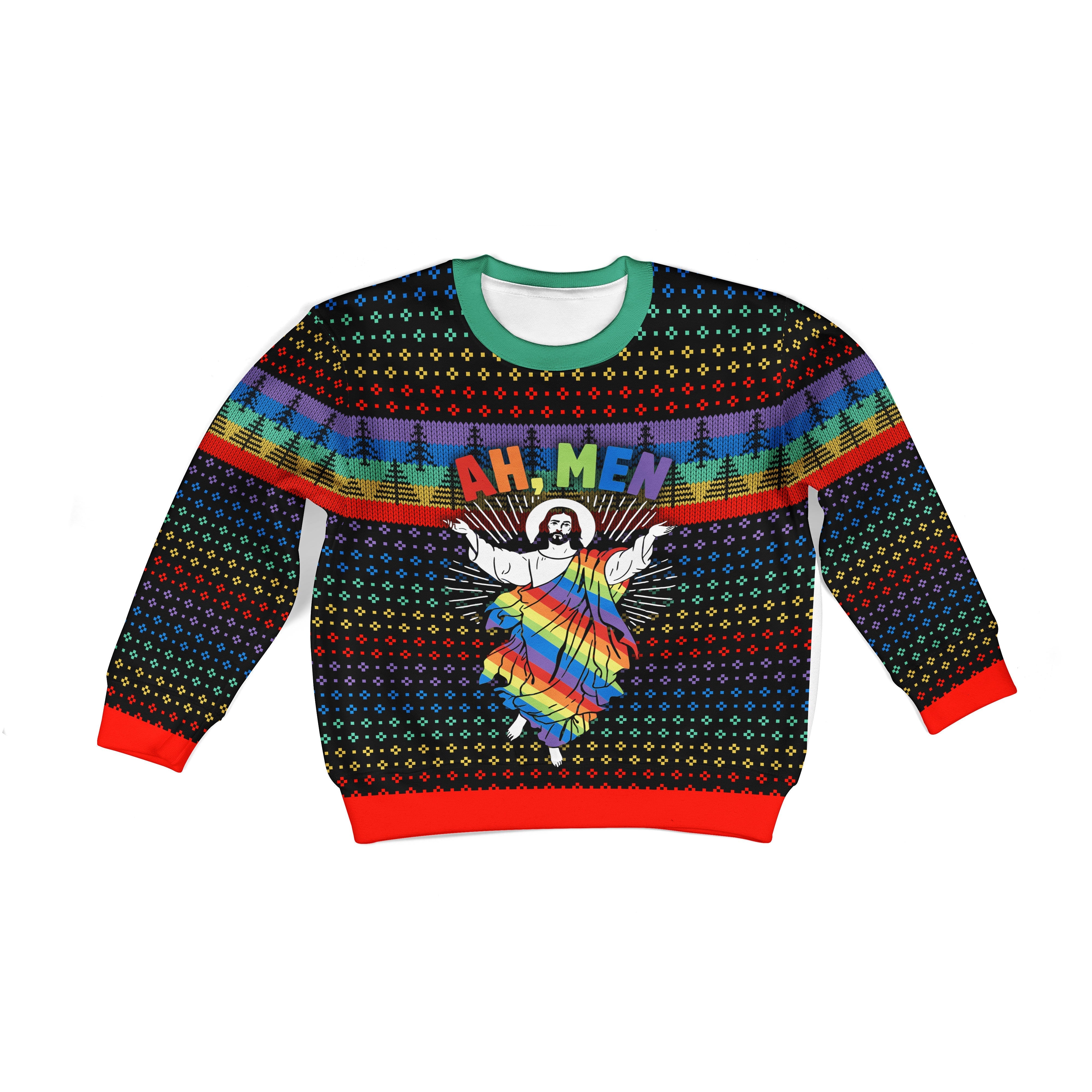 YMskins Kid Christmas Sweater Jesus Ah Men LGBTQ+ 3D Apparel