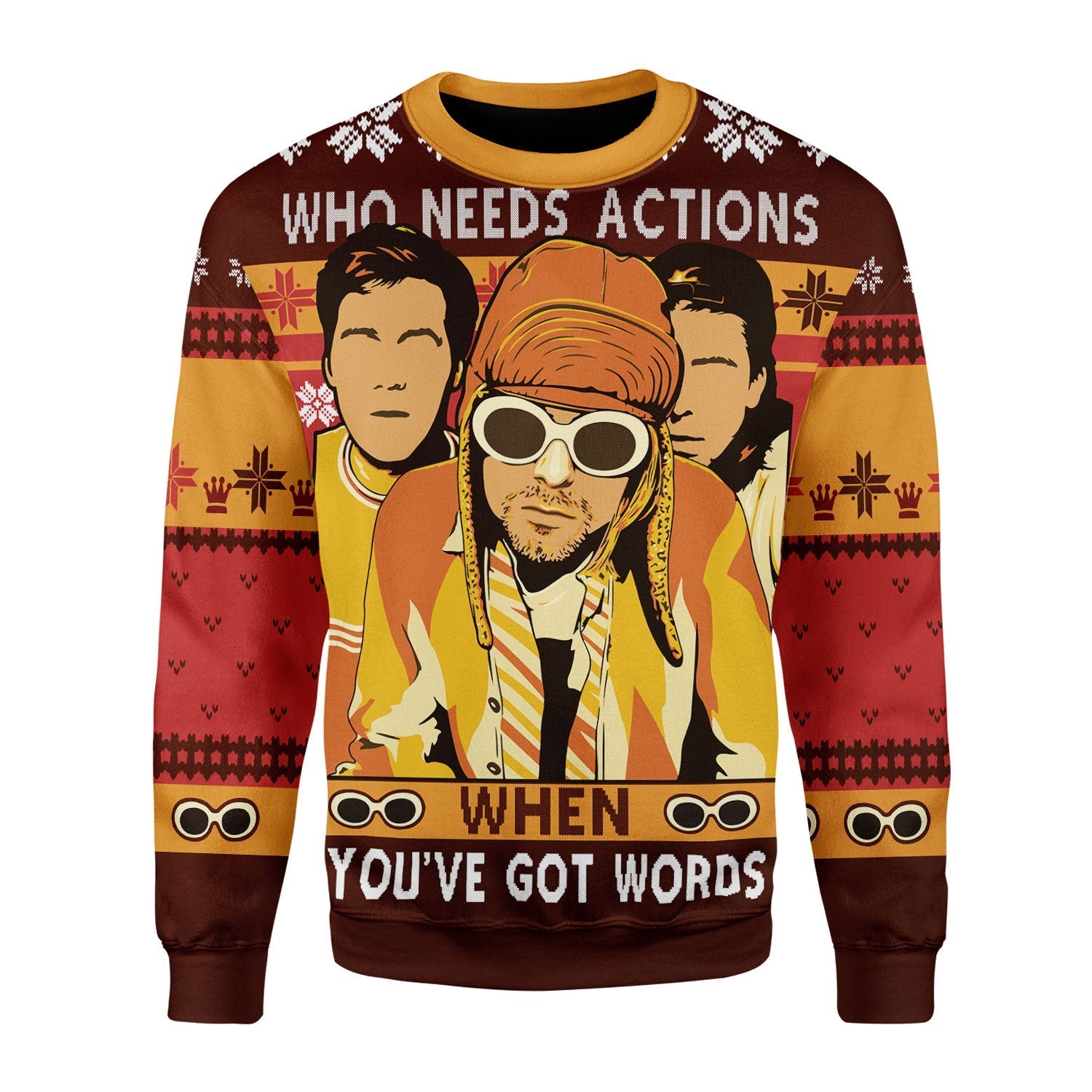 YMskins Christmas Sweater Who Needs Actions When You've Got Words 3D Apparel