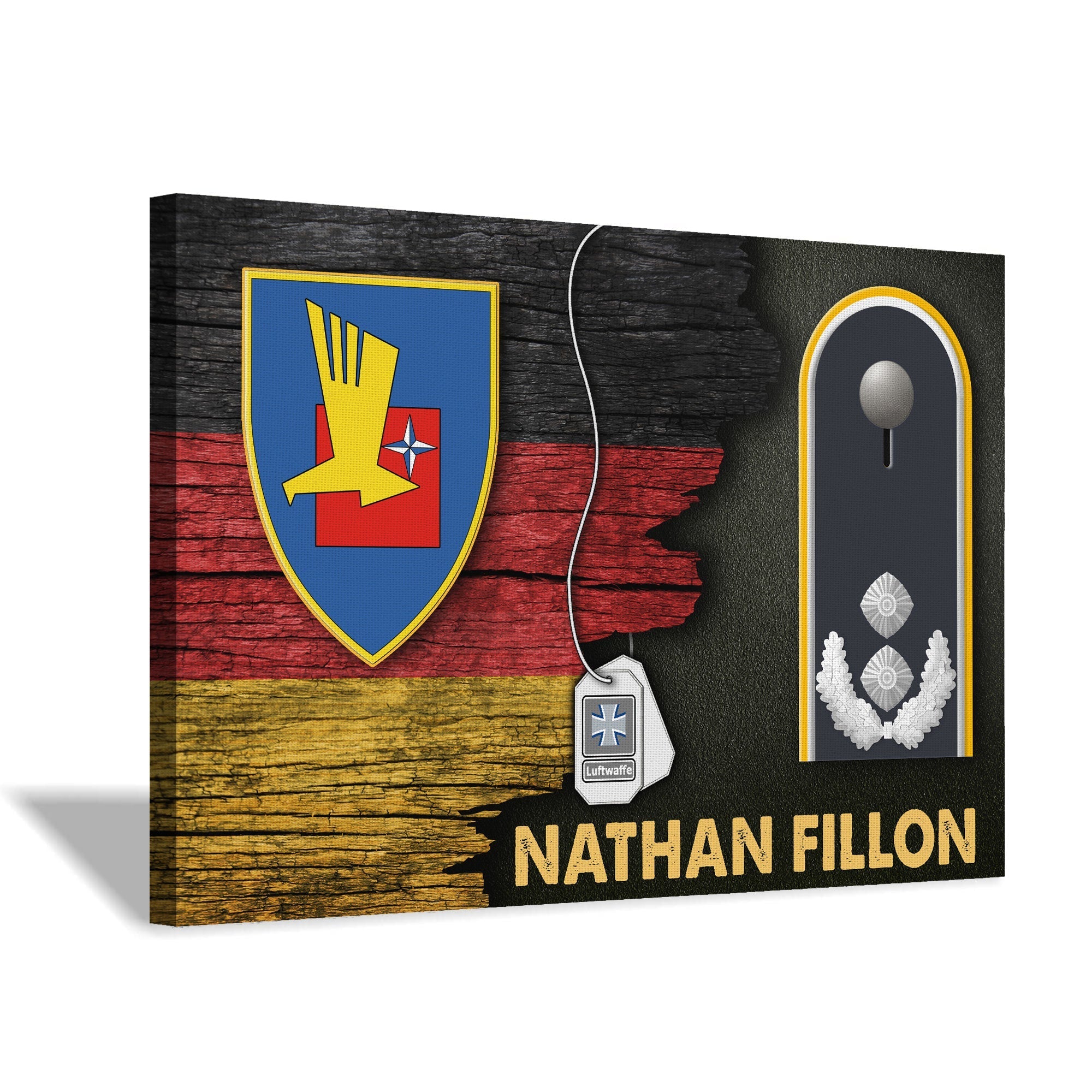 Personalize Name and Ranks- Air Force Forces Command - German Air Force Luftwaffe Half Flag With Military Ranks/Insignia Digital File Canvas