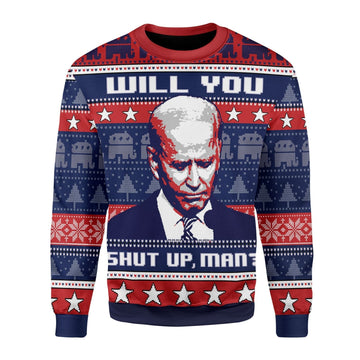 YMskins Christmas Sweater Will You Shut Up Biden 3D Apparel