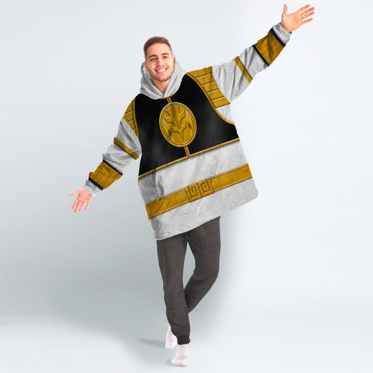 White Ranger Mighty Morphin Over Size Snug Hoodie Fleece One Size