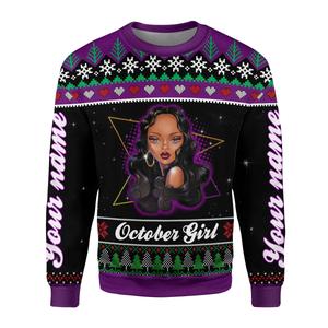 YMskins Personalized Ugly Sweater October Girl All Over Printed