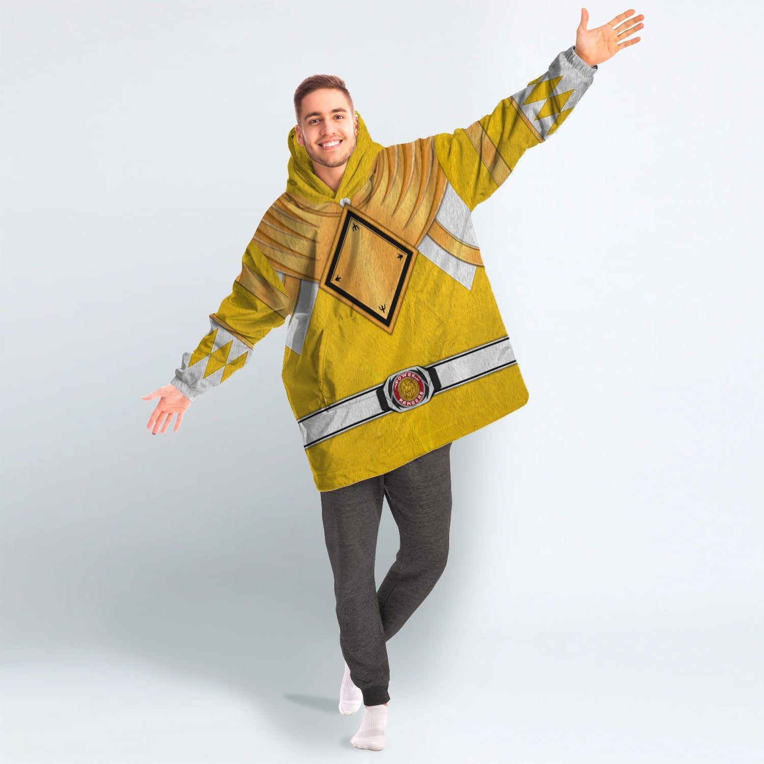 Yellow Ranger Dragon Shield Over Size Snug Hoodie Fleece One Size