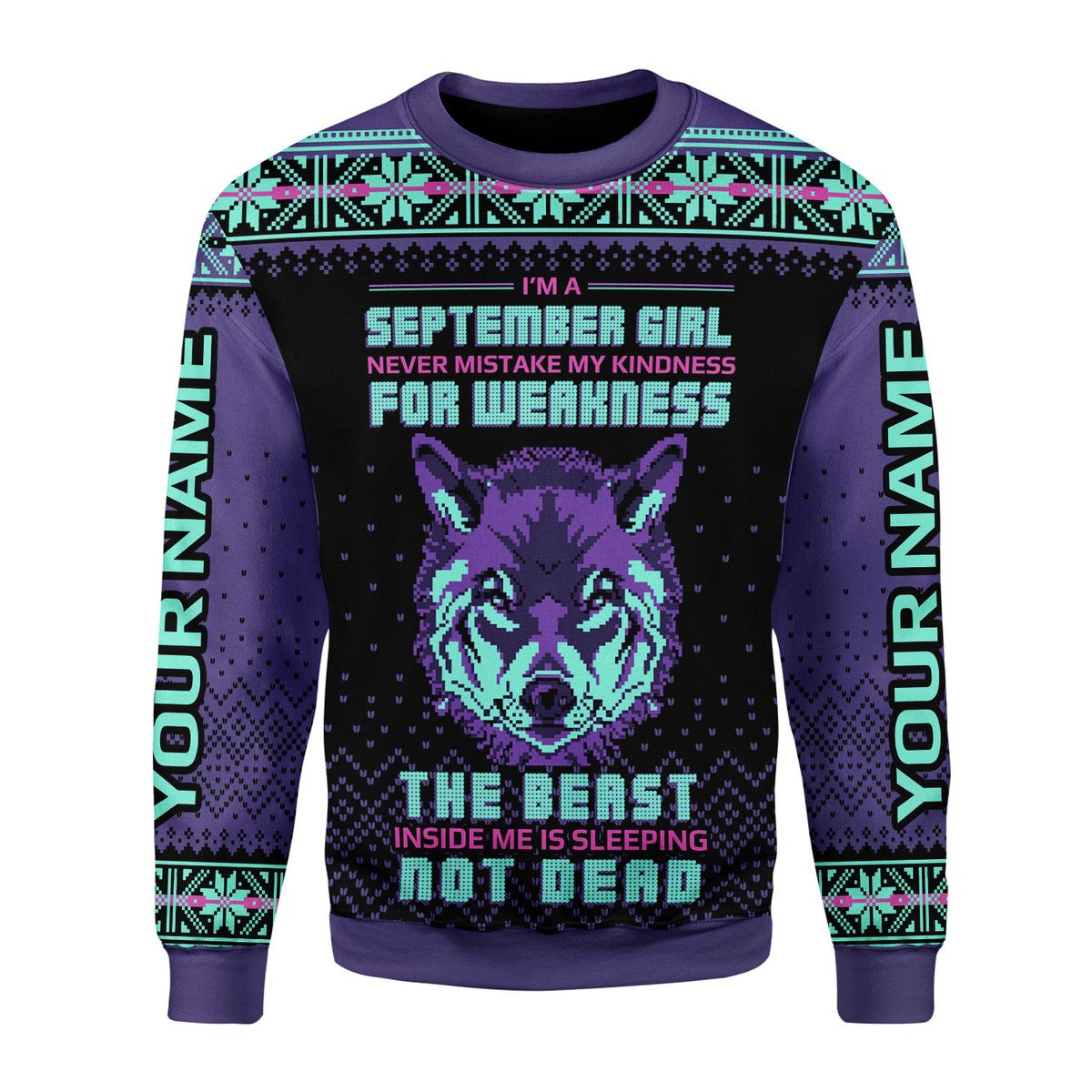 YMskins Personalized Ugly Sweater September Girl All Over Printed