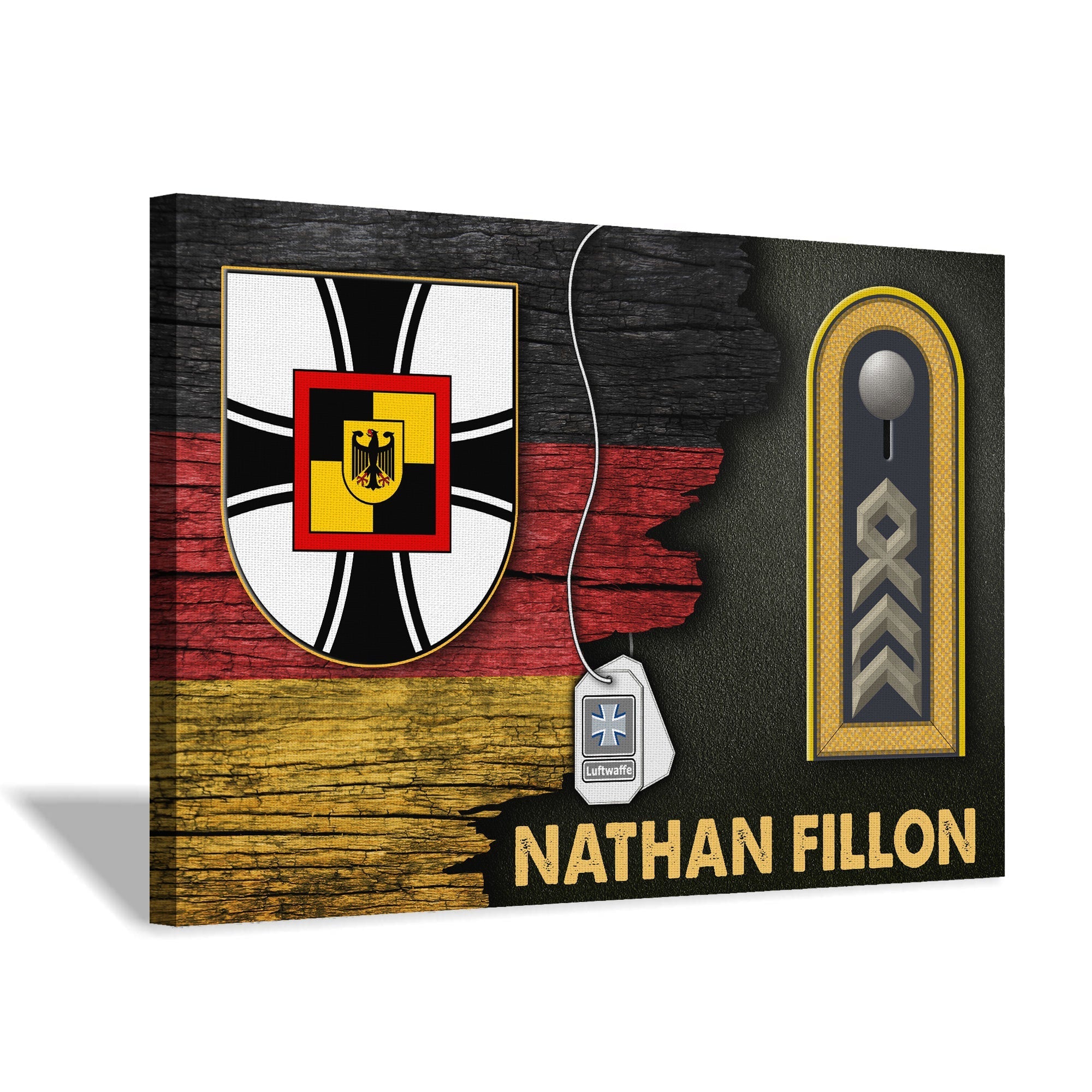 Personalize Name and Ranks-Führungsstab der Streitkräfte - Germany Luftwaffe-Half Flag With Military Ranks/Insignia Digital File Canvas