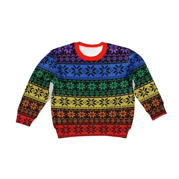 YMskins Kid Ugly Christmas Sweater LGBT Pride Flag 3D Apparel