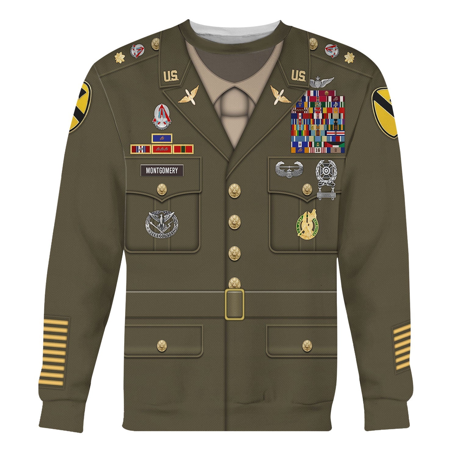 Army Green Service Uniform All Over Print Hoodie Sweatshirt T-Shirt Tracksuit