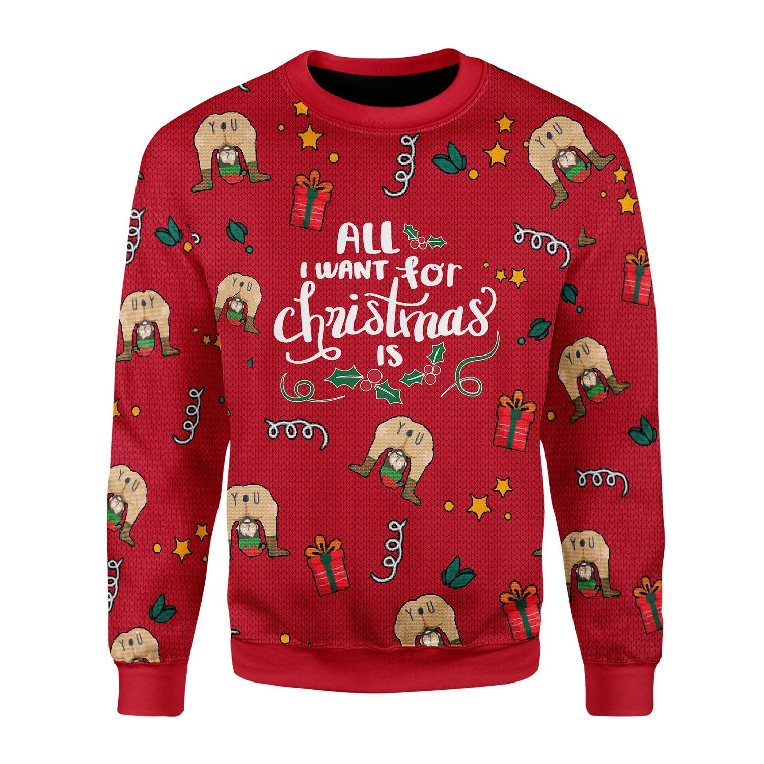 YMskins Christmas Sweater All I Want For Christmas Is You Elf Butt 3D Apparel