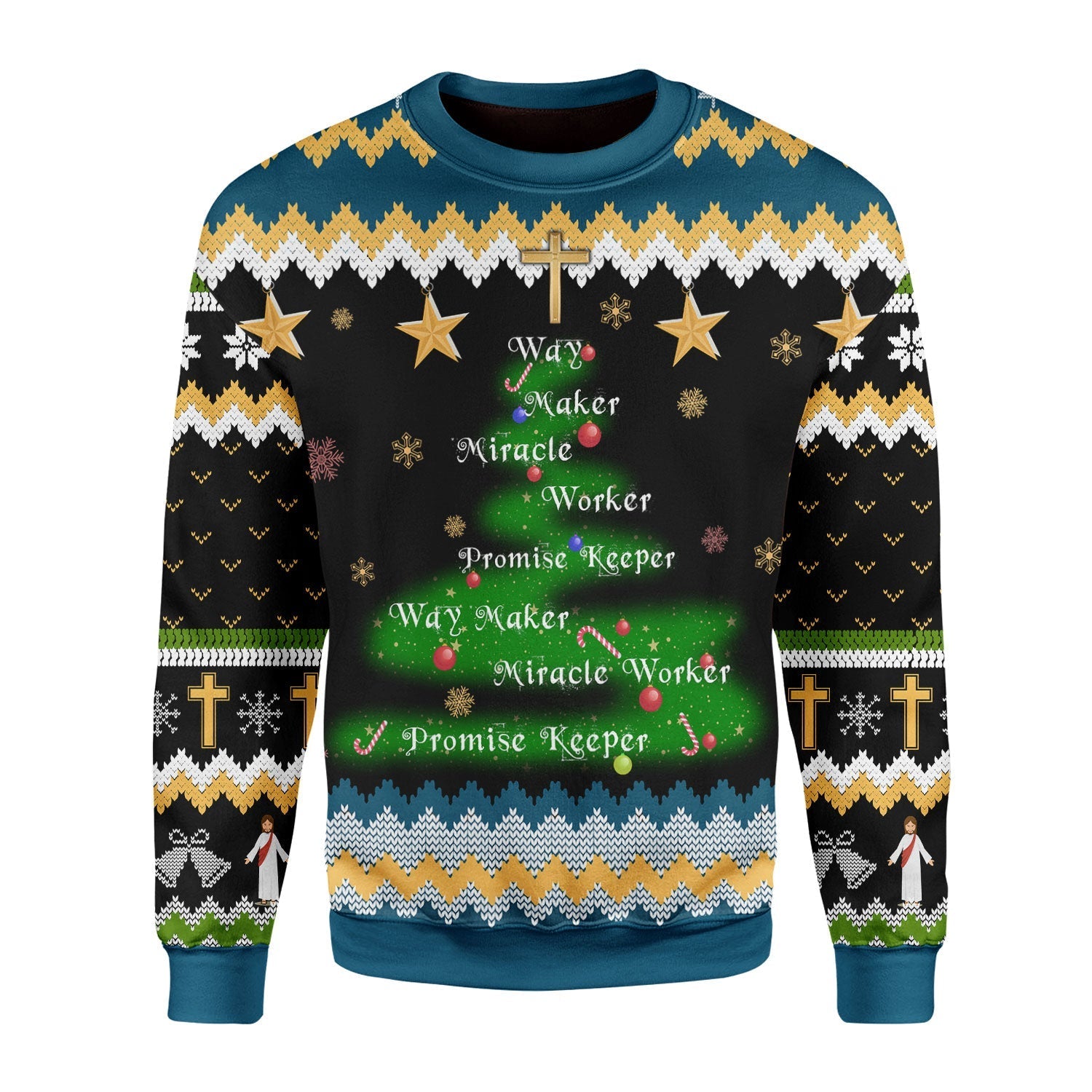 YMskins Christmas Sweater Way Maker Miracle Worker Promise Keeper 3D Apparel