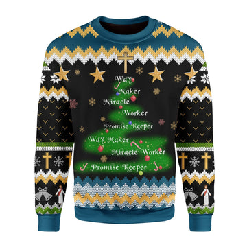 YMskins Christmas Sweater Way Maker Miracle Worker Promise Keeper 3D Apparel