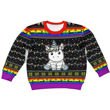 YMskins Kid Christmas Sweater Unicorn Christmas Tree 3D Apparel