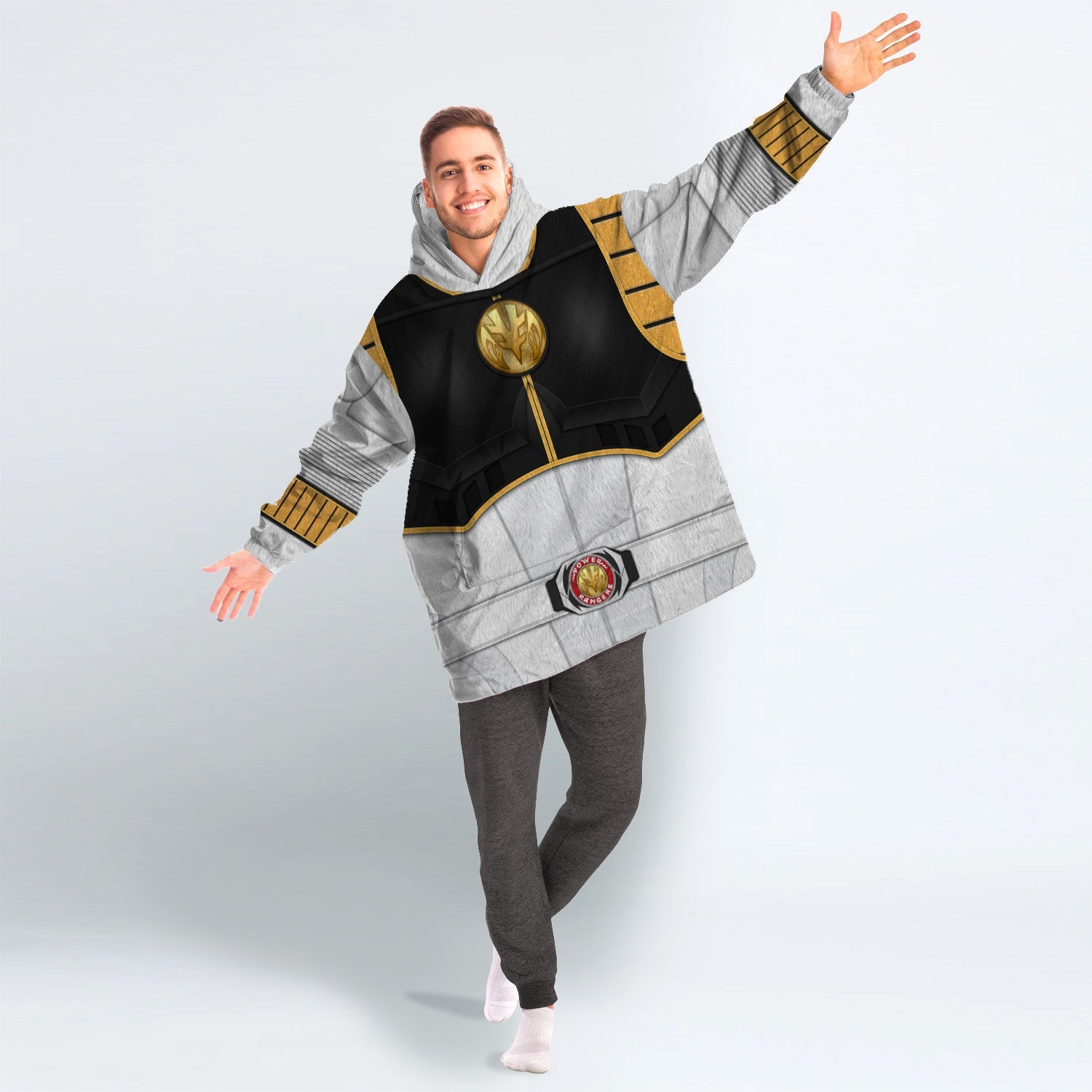 White Ranger Mighty Morphin Over Size Snug Hoodie Fleece One Size