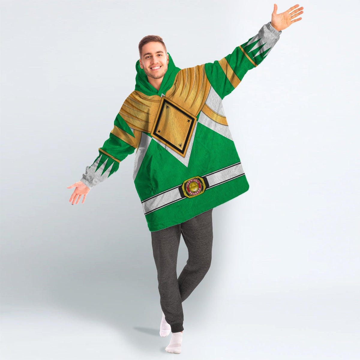 Green Ranger Dragon Shield Over Size Snug Hoodie Fleece One Size