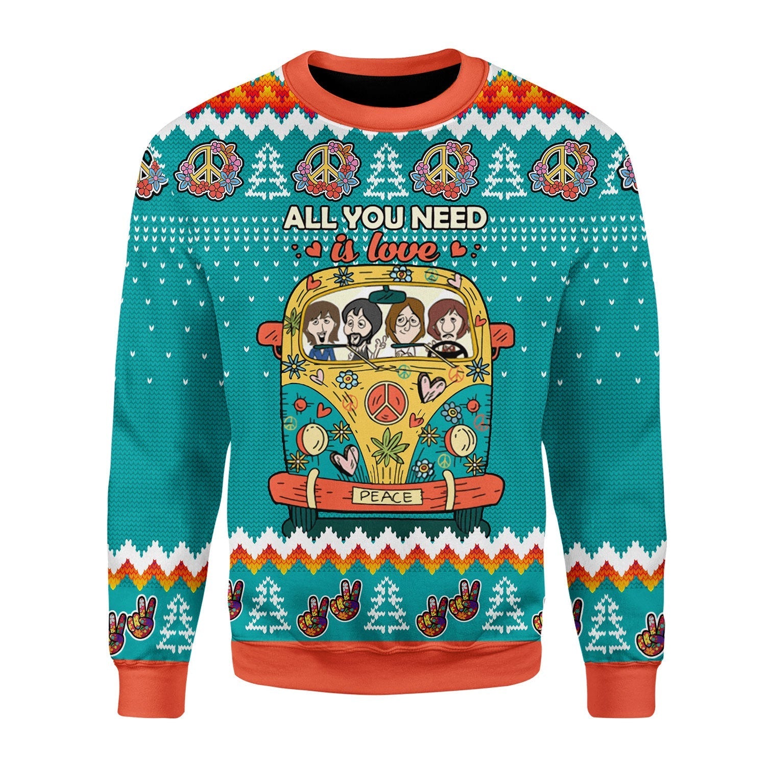 YMskins Christmas Sweater All You Need Is Love Hippie 3D Apparel