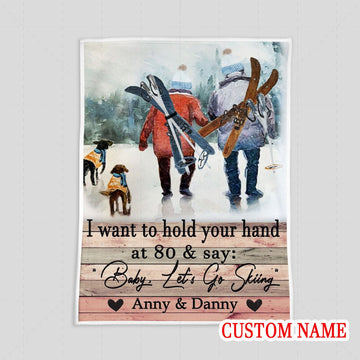 I Want To Hold Your Hand Skiing Custom Name Blanket
