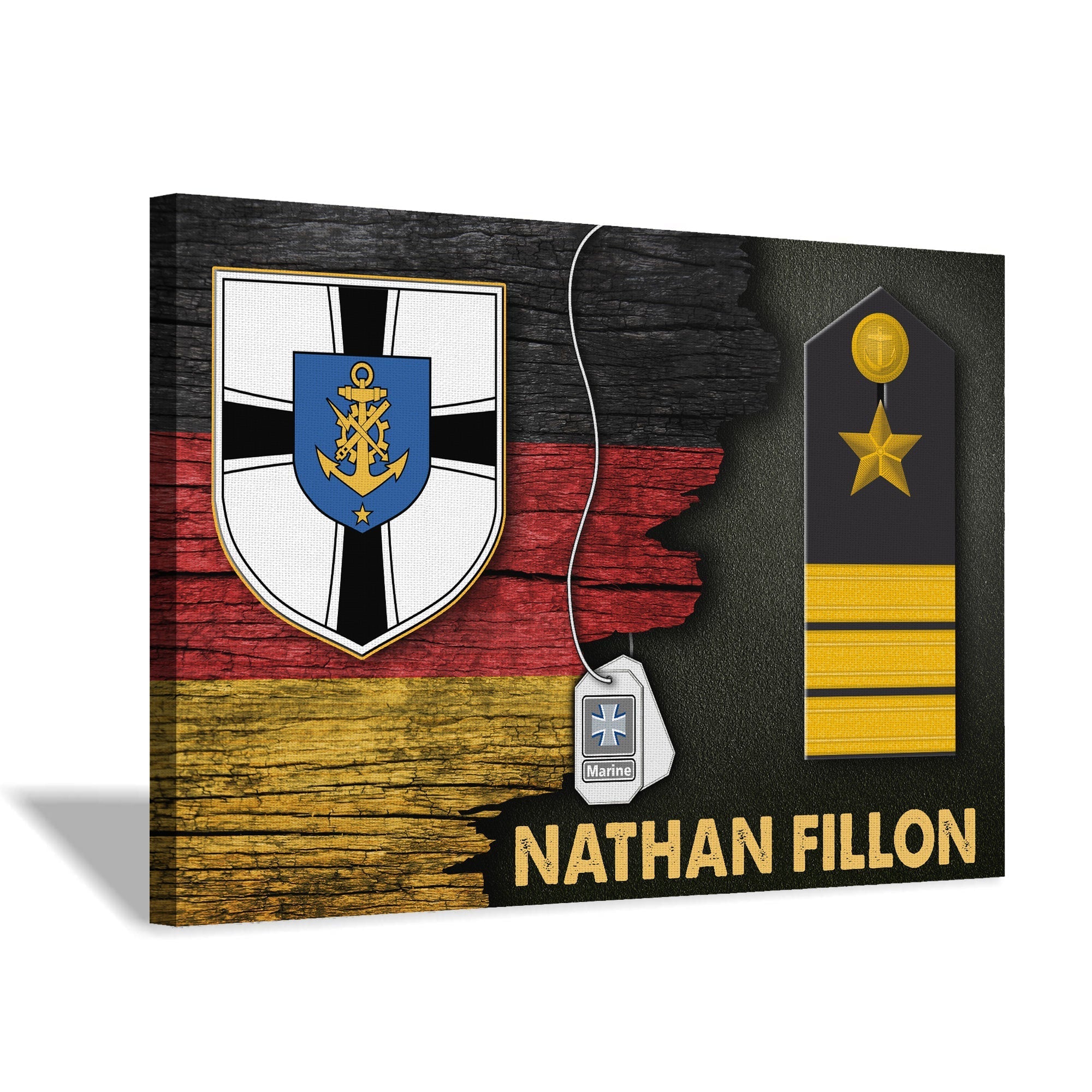 Personalized Name and Ranks- Naval Support Command Germany Half Flag With Military Ranks/Insignia Canvas