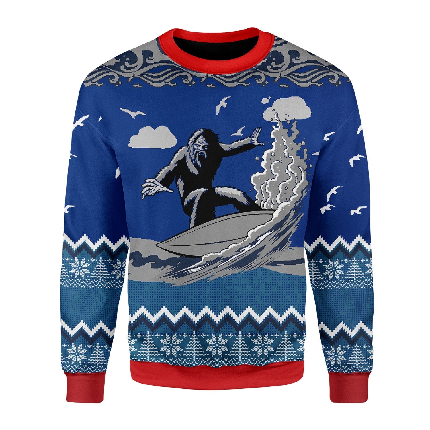 YMskins Christmas Sweater Bigfoot Surfing 3D Apparel