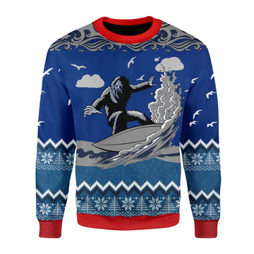 YMskins Christmas Sweater Bigfoot Surfing 3D Apparel