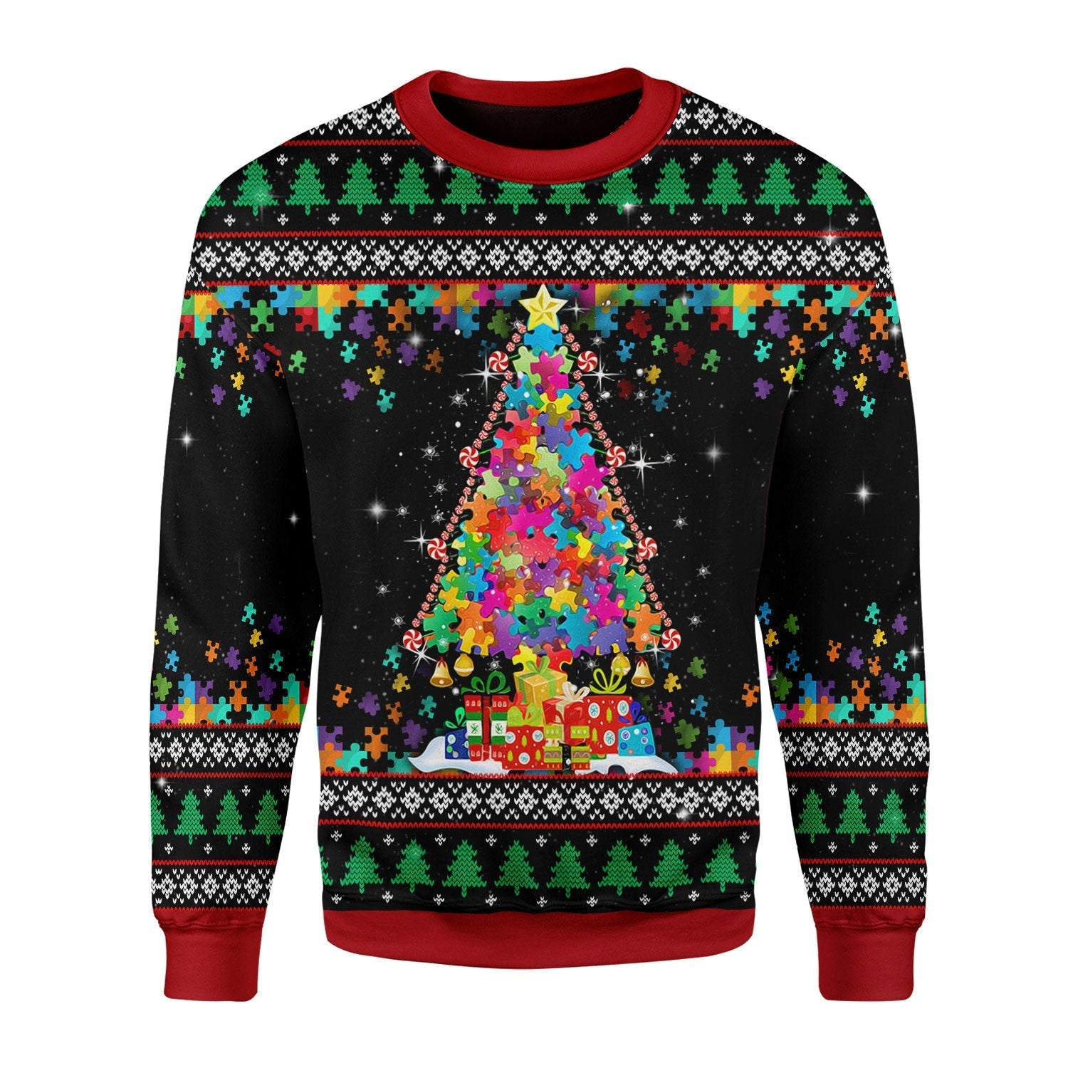 YMskins Christmas Sweater Autism Christmas Tree 3D Apparel