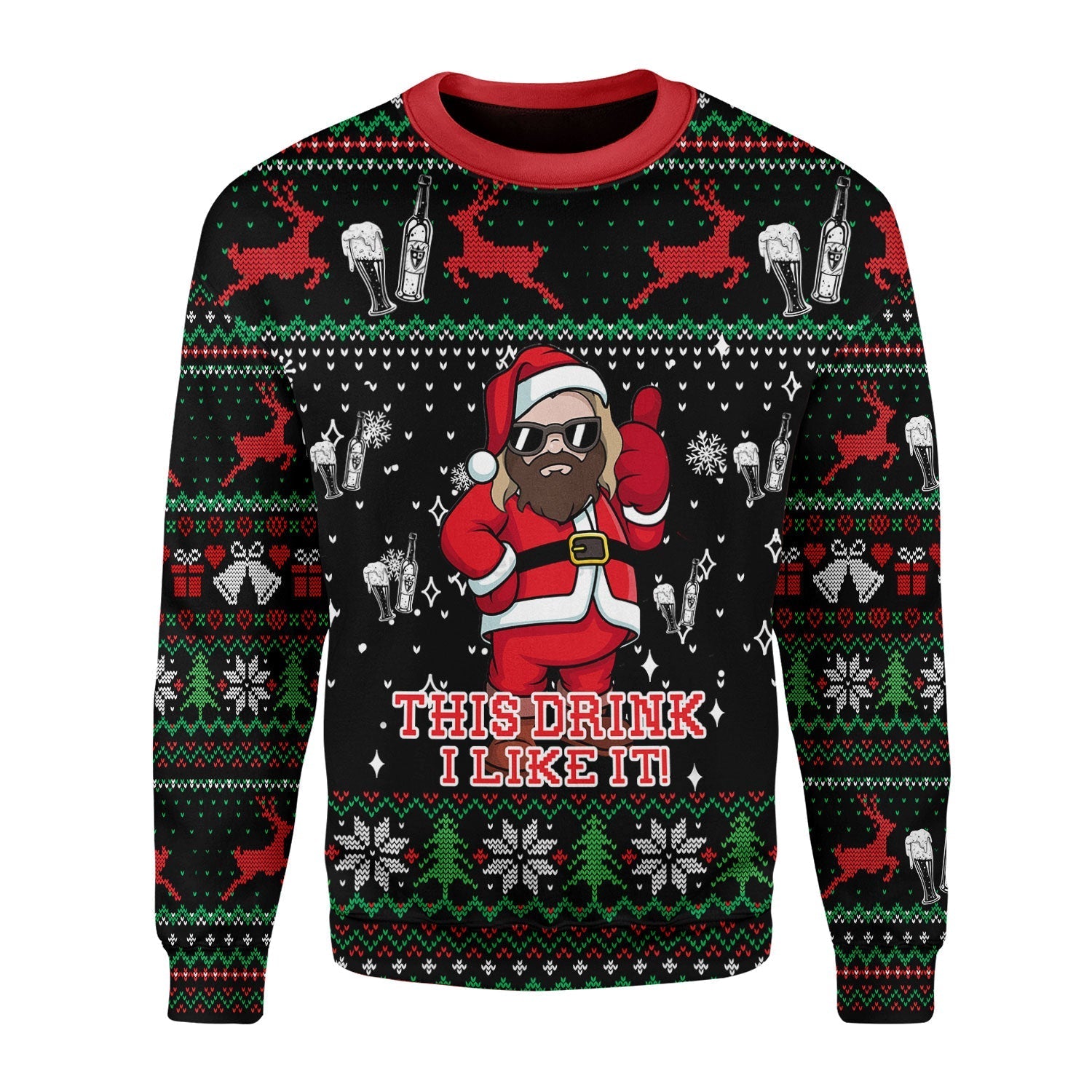 YMskins Christmas Sweater Thor Drinking Beer 3D Apparel