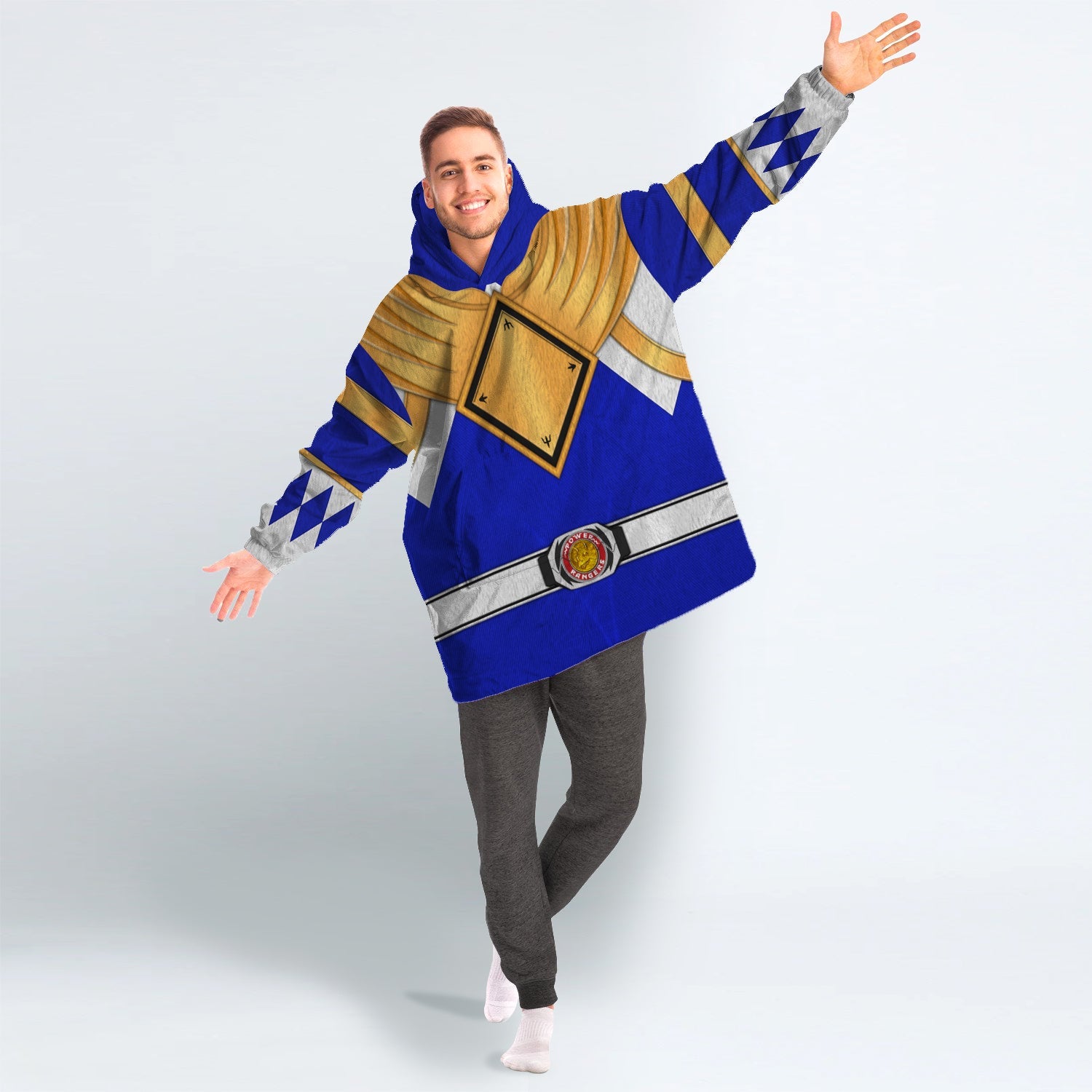 Blue Ranger Dragon Shield Over Size Snug Hoodie Fleece One Size