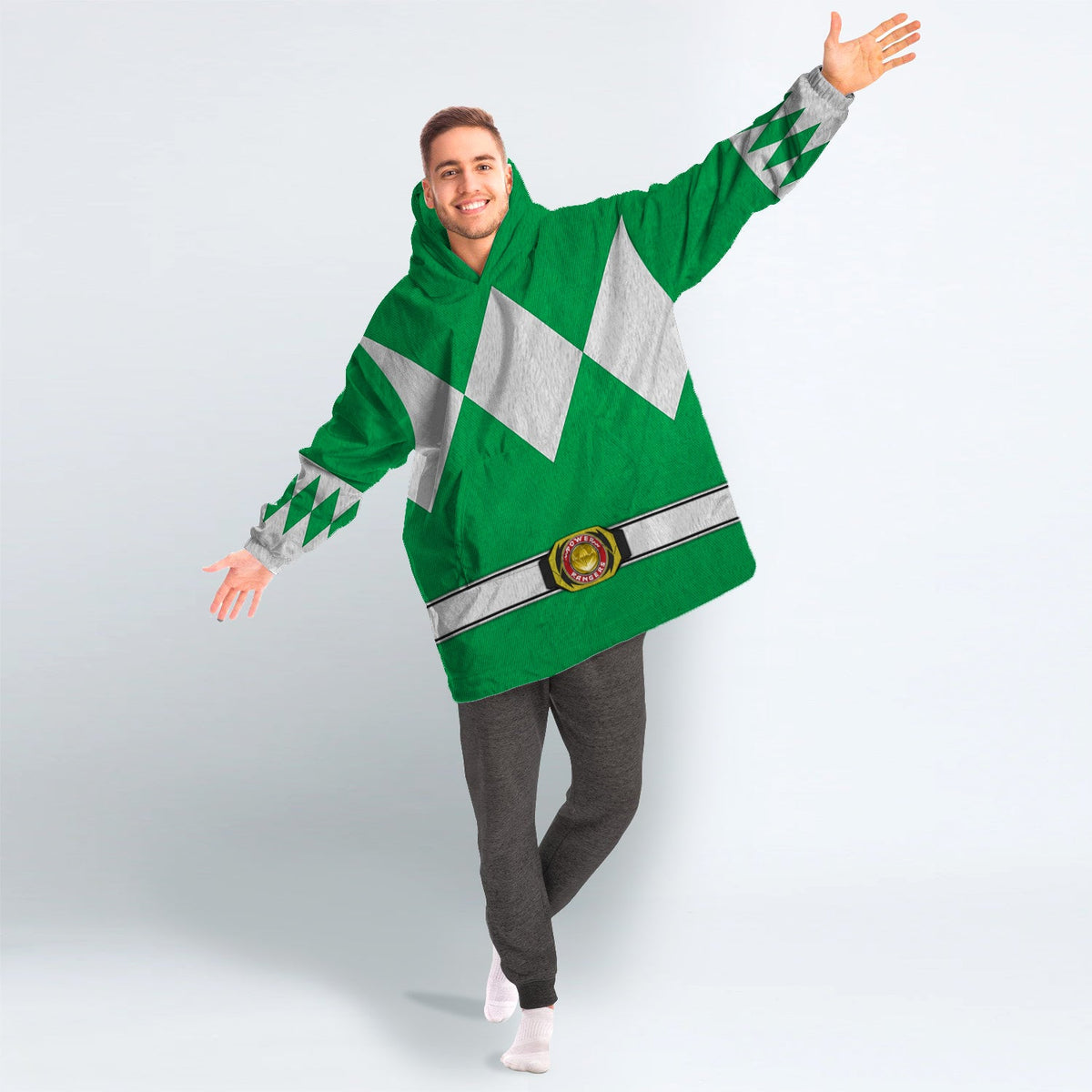 Green Ranger Mighty Morphin Over Size Snug Hoodie Fleece One Size