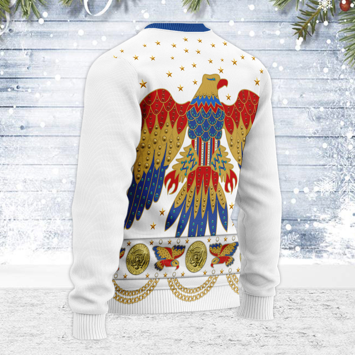 MakerHuman Eagle Elvis Blue Christmas Wool Sweater