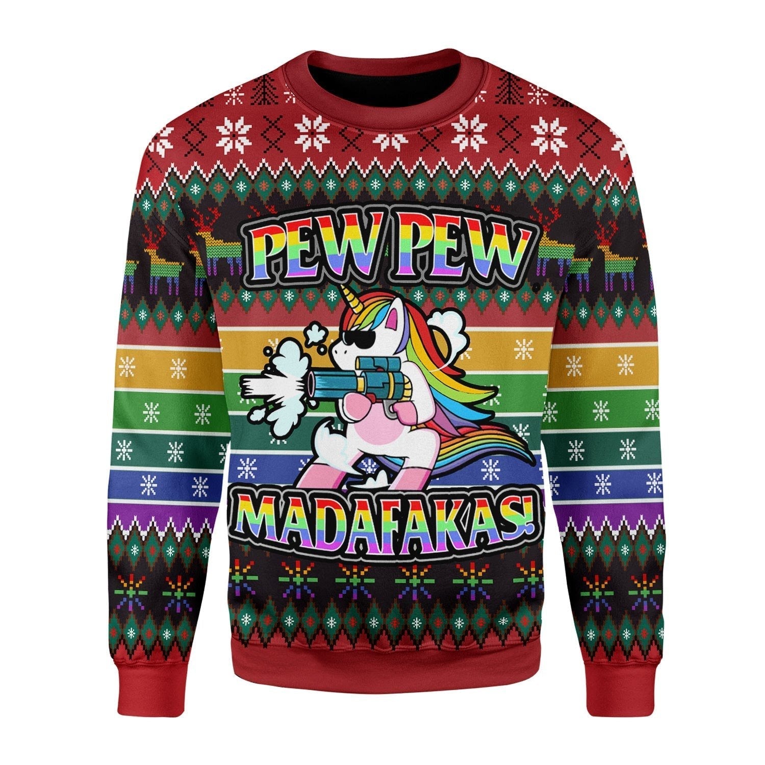 YMskins Christmas Sweater Unicorn LGBT Pew Pew 3D Apparel