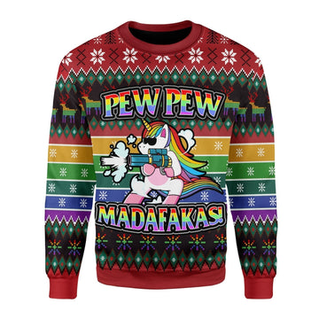 YMskins Christmas Sweater Unicorn LGBT Pew Pew 3D Apparel