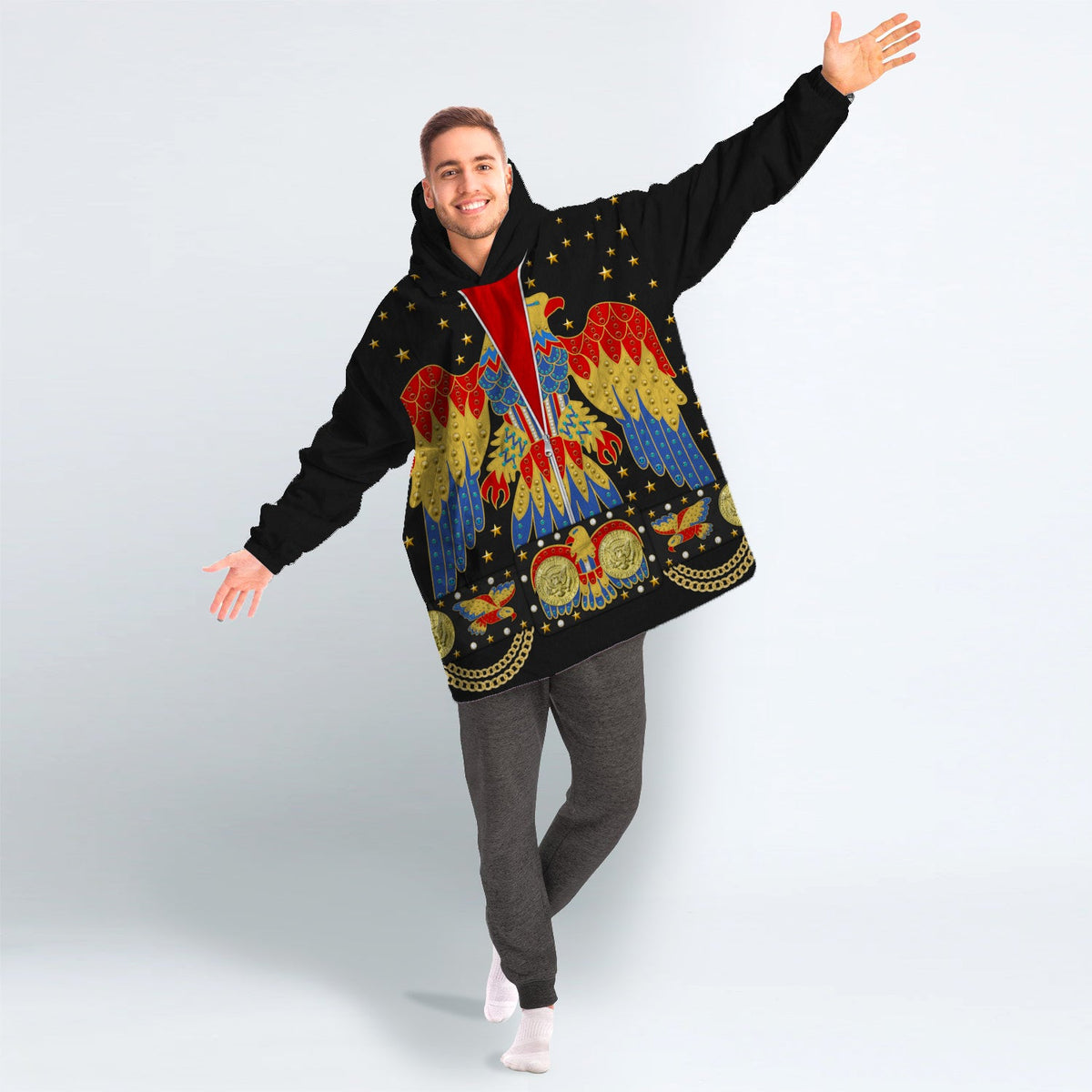 MakerHuman Elvis EAGLE Black Cosplay & Costume Over Size Hoodie Fleece One Size